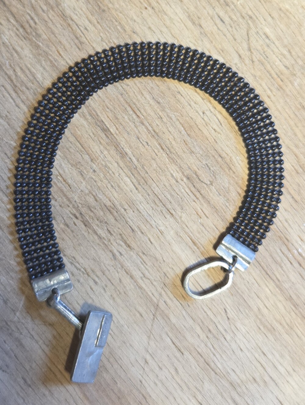 Vintage Anne-Marie Chagnon Multi-strand Black Bead Mesh Bracelet